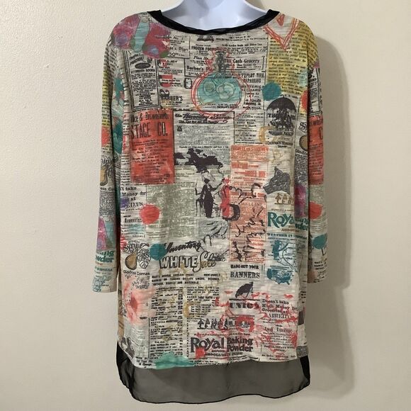Vintage Y2K Artsy Eclectic Colorful Graphic Newsprint Oversized Shirt Large - Picture 6 of 12